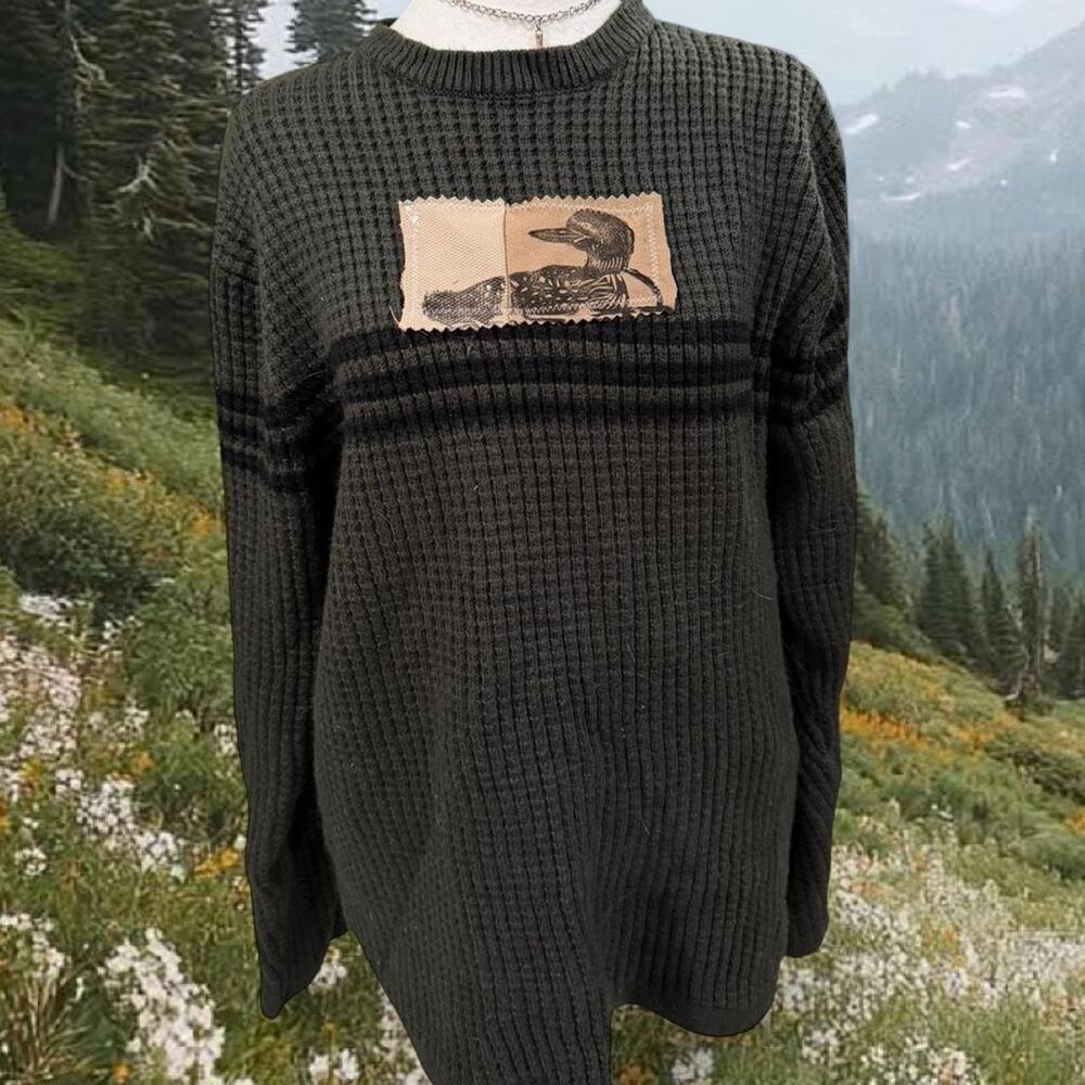 Grey and black vintage ferrucche sweater with duck patch